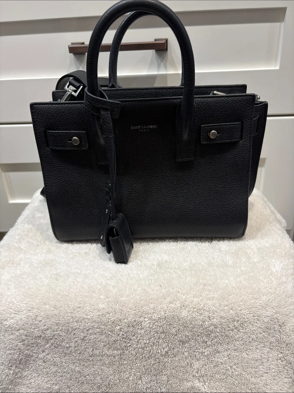 Saint Laurent Nano Sac de Jour. Black pebble grained leather